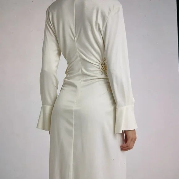 Simkhai Rhoda Fossil Crochet Dress, Satin Midi Length White NWOT